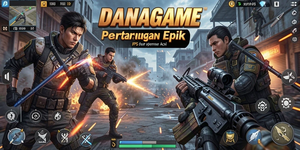 Screenshot intense dari gameplay menembak di DANAGAME.