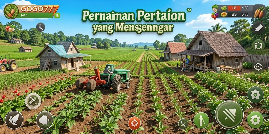 Tampilan gameplay seru dalam GOGO77 dengan aktivitas bertani.