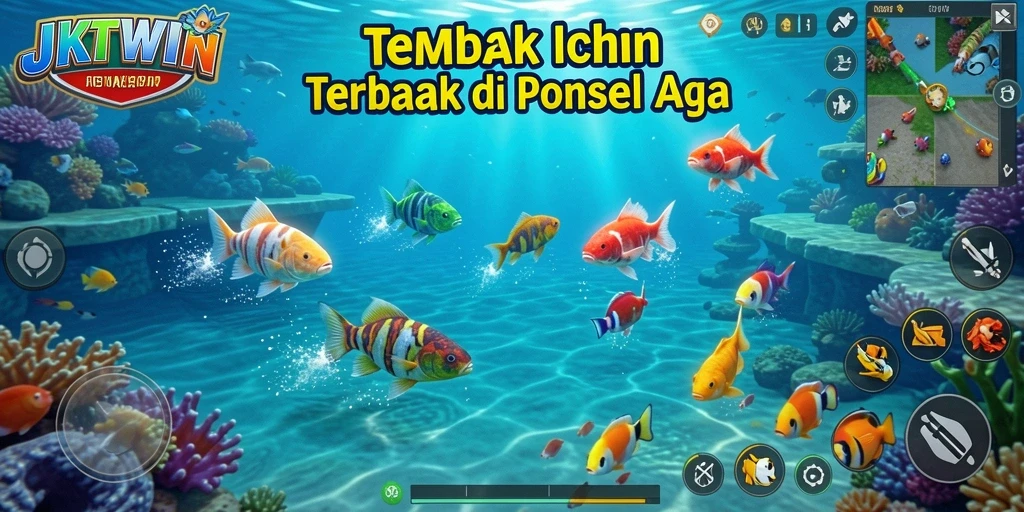 Tampilan gameplay seru JKTWIN saat menembak ikan di lautan.