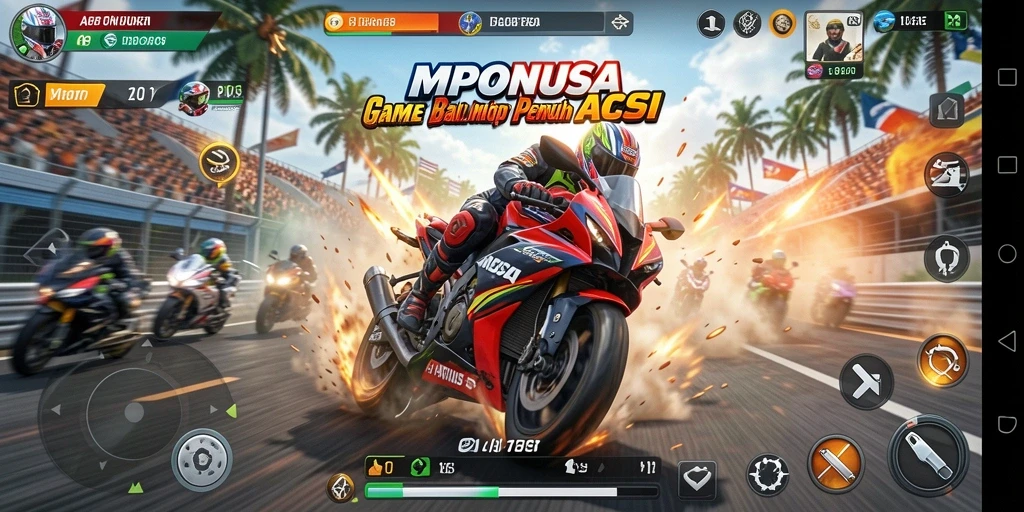 Tampilan gameplay MPONUSA dengan balapan motor yang menegangkan.