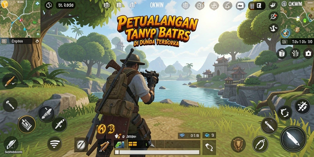 Tampilan gameplay yang memukau di dunia terbuka OKWIN.