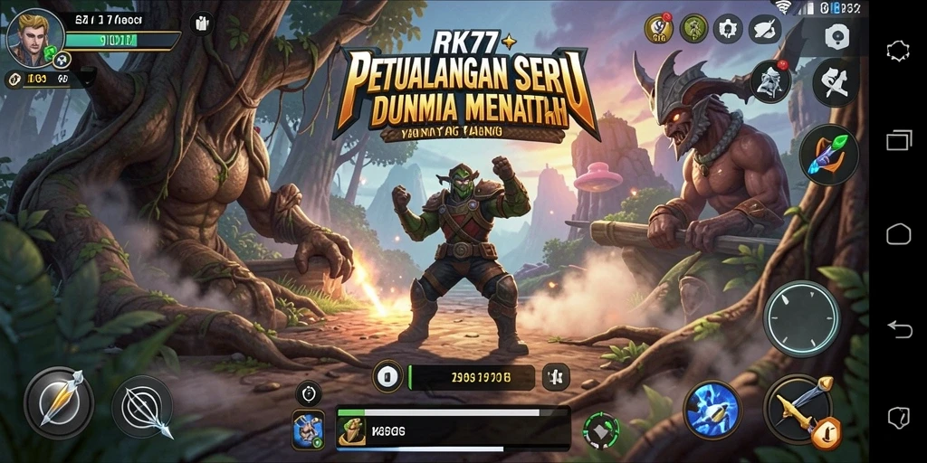 Screenshot dari gameplay RK77 yang menunjukkan aksi petualangan yang mendebarkan.