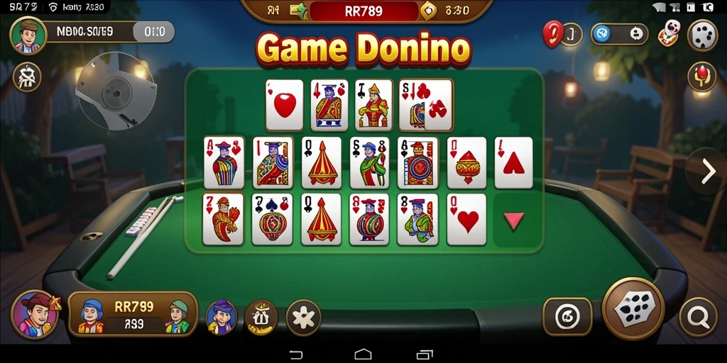 Tampilan menarik dari gameplay Domino dalam RR789 dengan kartu dan teman bermain.