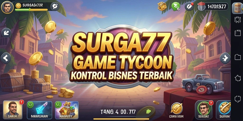 Screenshot gameplay SURGA77 menunjukkan aktivitas manajemen bisnis yang seru.